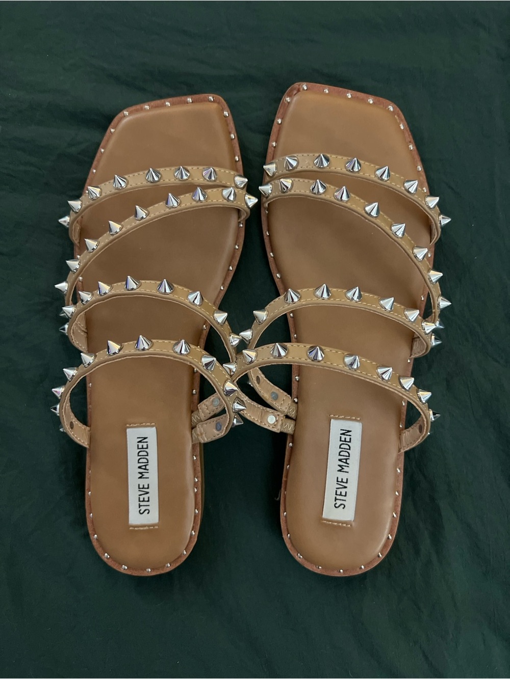 Steve Madden Brown Studded Multi-Strap Slide Sandals